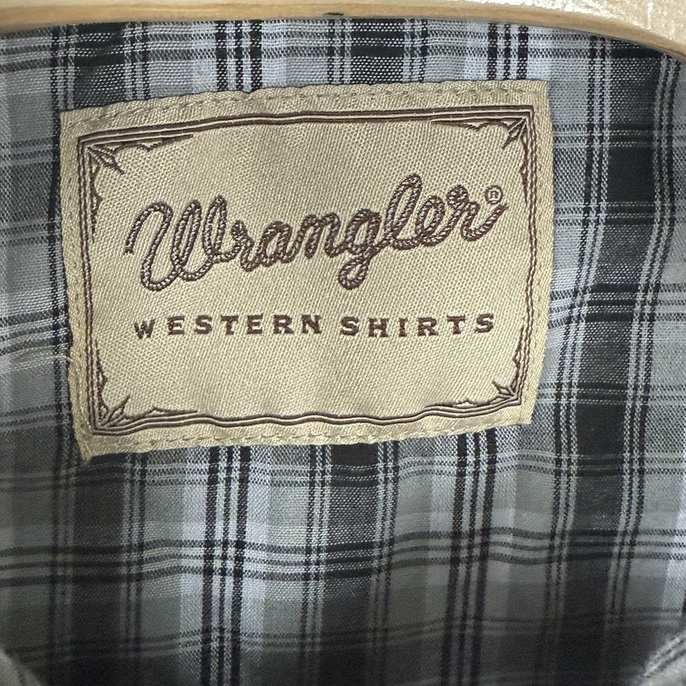Wrangler Western Cowboy Men 2XL Shirt Black/White Plaid Pearl Snap Short Sleeve - Picture 4 of 8